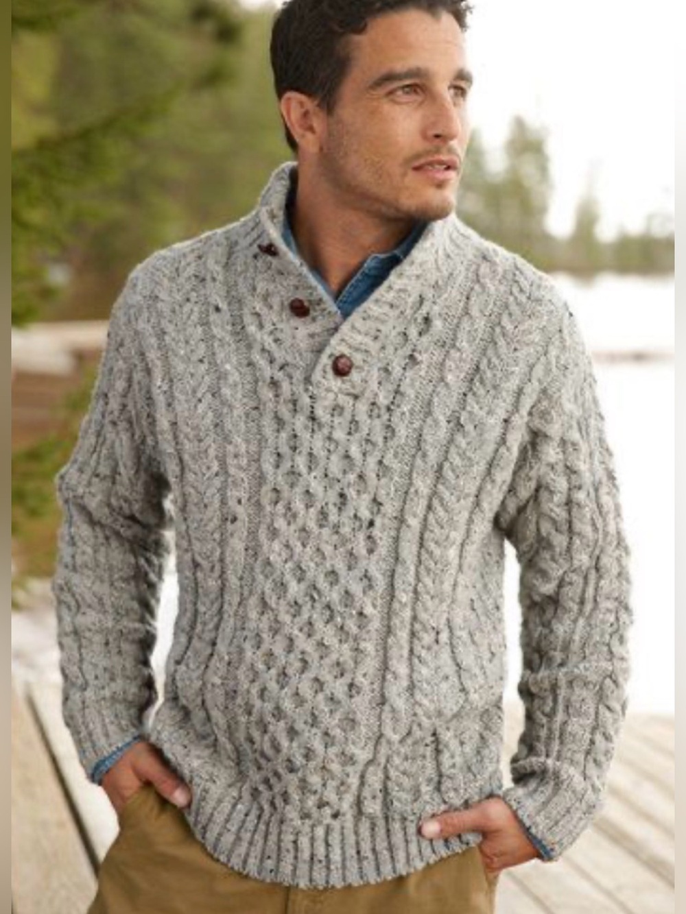 NWOT L.L. Bean Aran Cable-Knit Fisherman Wool Sweater made in Ireland men’s XL